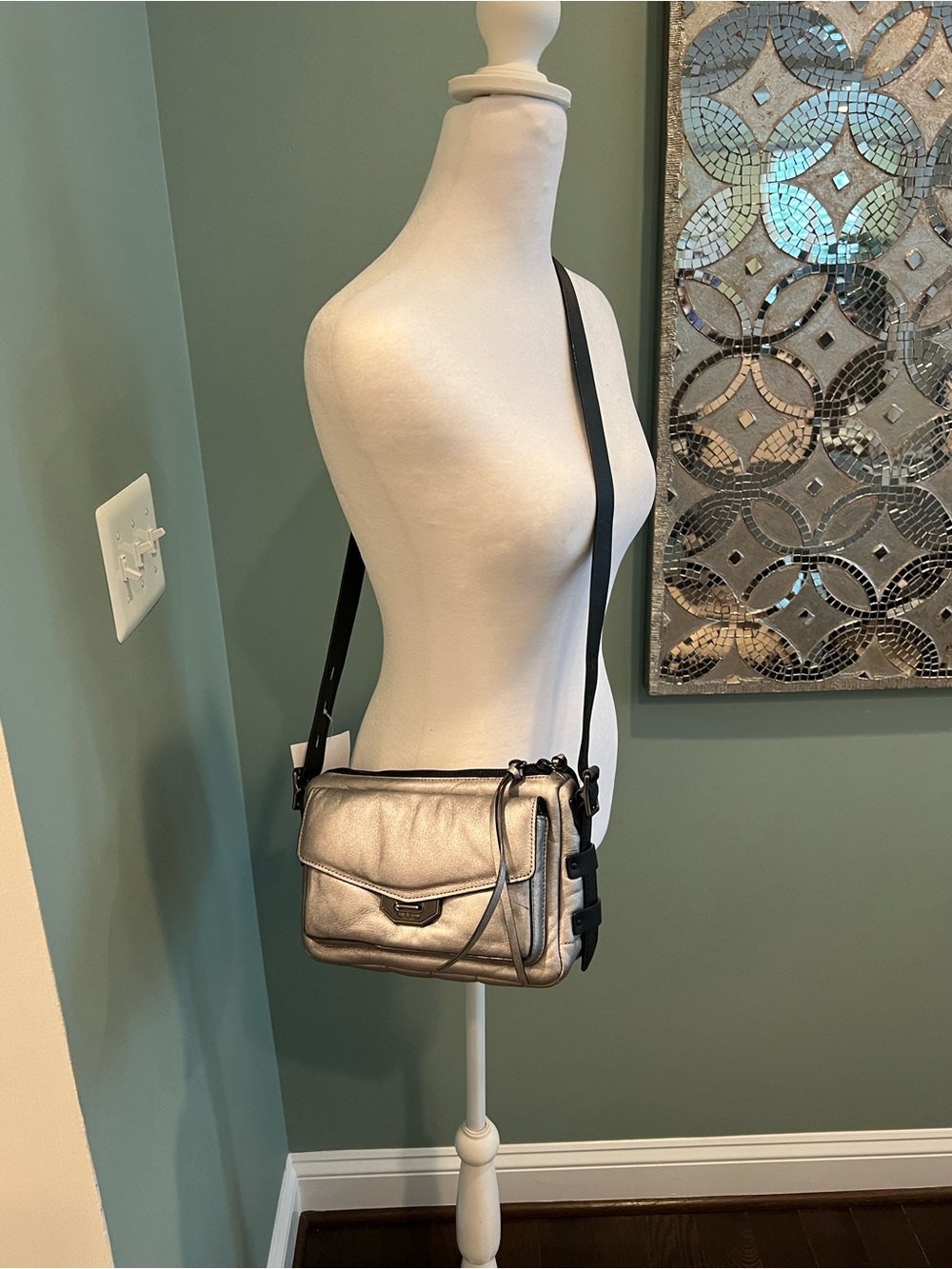 Rag & Bone Small Field Messenger Bag Metallic Silver Leather